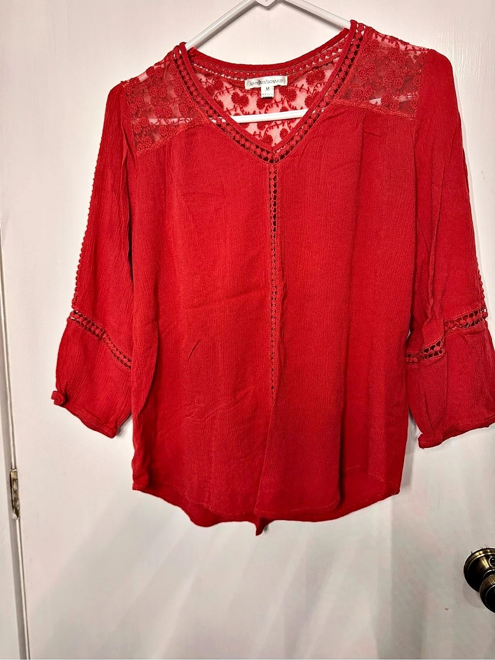John Paul Richard Floral Lace Detail Blouse in Red Size Medium